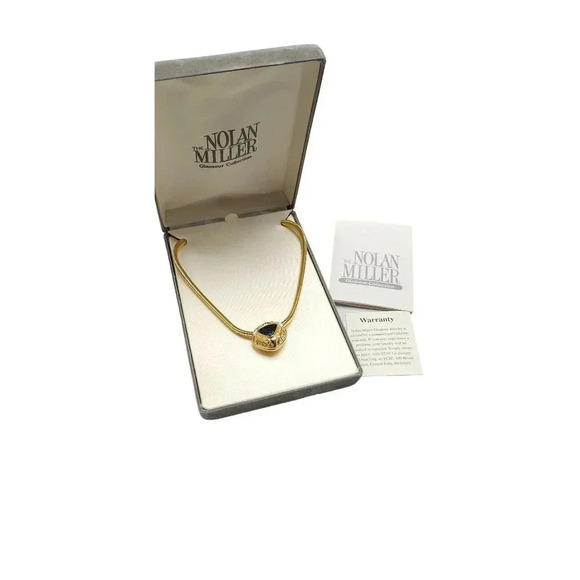 Nolan Miller Glamour Collection Gold Tone Necklace With Blue Rhinestone Choker - Picture 1 of 6